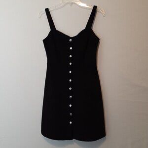 205 COLLINS Faux Suede Black Dress; Front Snaps; Shoulder Straps; Size Small